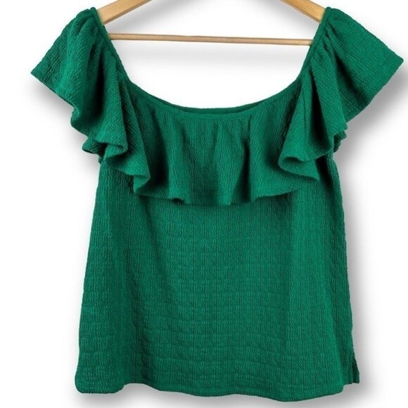 Anthropologie Textured Off-The Shoulder Top in Kelly Green S NWOT - Picture 5 of 11